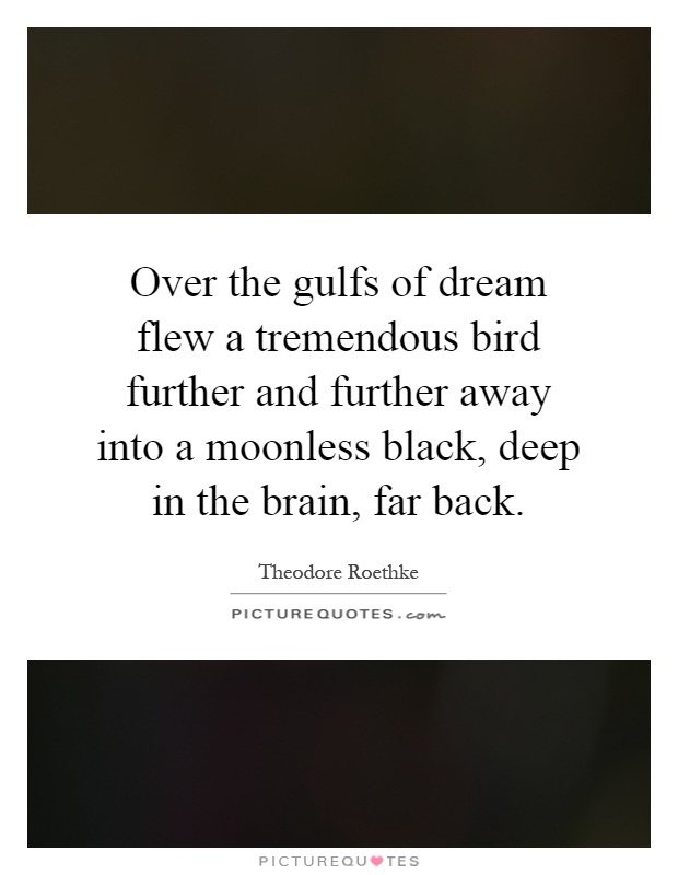 Over the gulfs of dream flew a tremendous bird further and further away into a moonless black, deep in the brain, far back Picture Quote #1