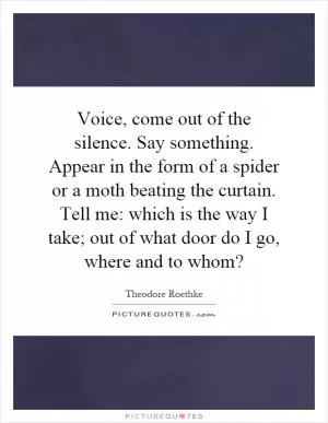 Voice, come out of the silence. Say something. Appear in the form of a spider or a moth beating the curtain. Tell me: which is the way I take; out of what door do I go, where and to whom? Picture Quote #1