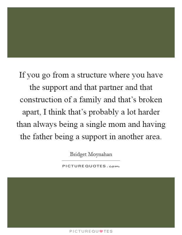 If you go from a structure where you have the support and that partner and that construction of a family and that's broken apart, I think that's probably a lot harder than always being a single mom and having the father being a support in another area. Picture Quote #1