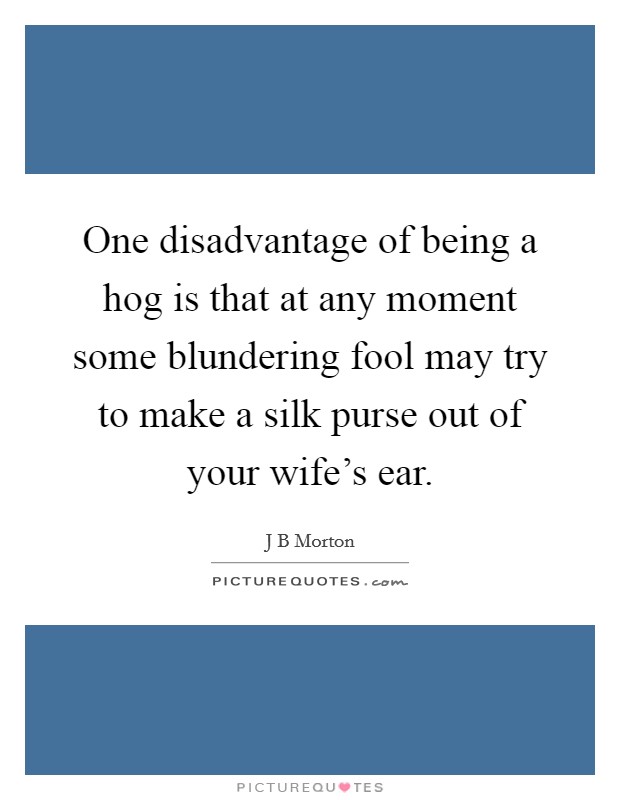 One disadvantage of being a hog is that at any moment some blundering fool may try to make a silk purse out of your wife's ear. Picture Quote #1