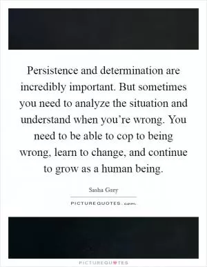 Persistence and determination are incredibly important. But sometimes you need to analyze the situation and understand when you’re wrong. You need to be able to cop to being wrong, learn to change, and continue to grow as a human being Picture Quote #1