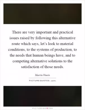 There are very important and practical issues raised by following this alternative route which says, let’s look to material conditions, to the systems of production, to the needs that human beings have, and to competing alternative solutions to the satisfaction of those needs Picture Quote #1