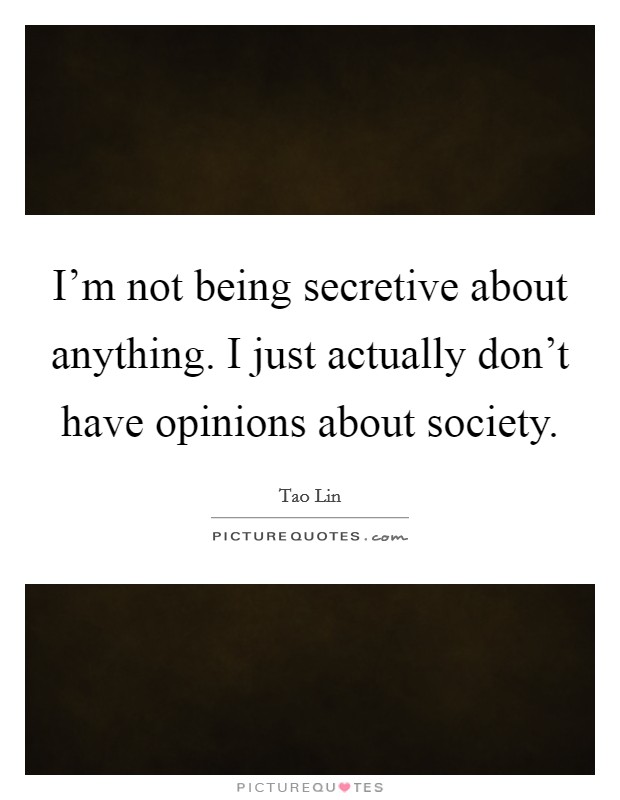 I'm not being secretive about anything. I just actually don't have opinions about society. Picture Quote #1