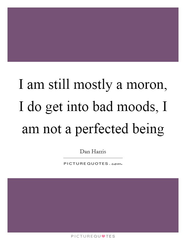 I am still mostly a moron, I do get into bad moods, I am not a perfected being Picture Quote #1