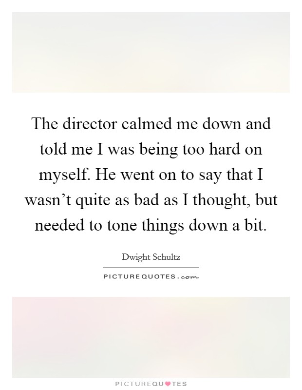 The director calmed me down and told me I was being too hard on myself. He went on to say that I wasn't quite as bad as I thought, but needed to tone things down a bit. Picture Quote #1