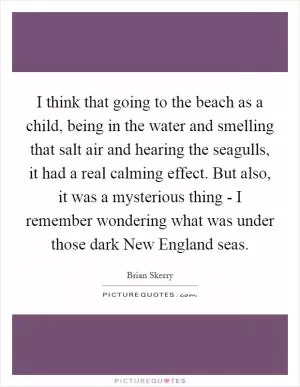 I think that going to the beach as a child, being in the water and smelling that salt air and hearing the seagulls, it had a real calming effect. But also, it was a mysterious thing - I remember wondering what was under those dark New England seas Picture Quote #1