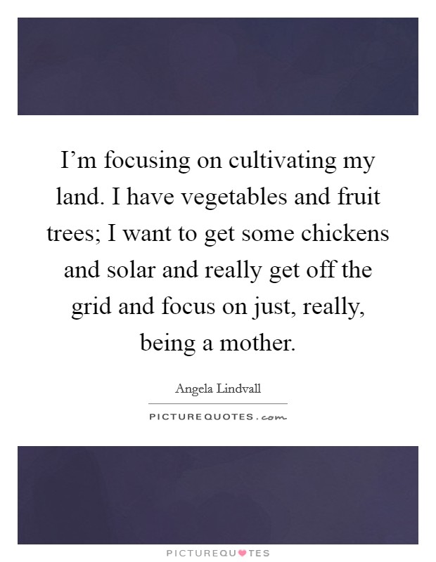 I'm focusing on cultivating my land. I have vegetables and fruit trees; I want to get some chickens and solar and really get off the grid and focus on just, really, being a mother. Picture Quote #1