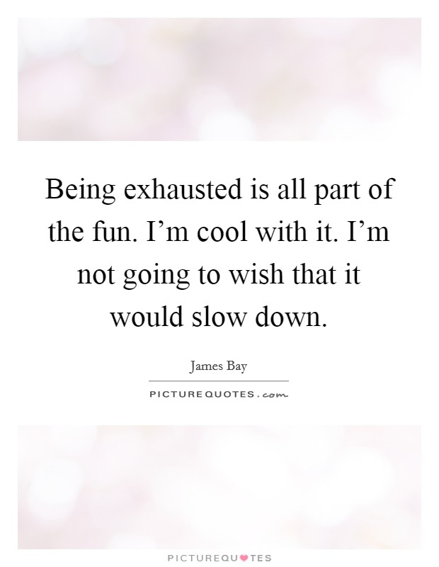 Being exhausted is all part of the fun. I'm cool with it. I'm not going to wish that it would slow down. Picture Quote #1