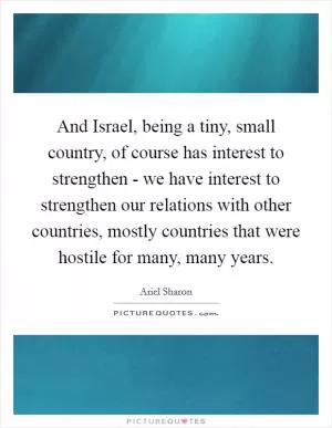 And Israel, being a tiny, small country, of course has interest to strengthen - we have interest to strengthen our relations with other countries, mostly countries that were hostile for many, many years Picture Quote #1