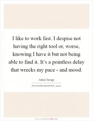 I like to work fast. I despise not having the right tool or, worse, knowing I have it but not being able to find it. It’s a pointless delay that wrecks my pace - and mood Picture Quote #1