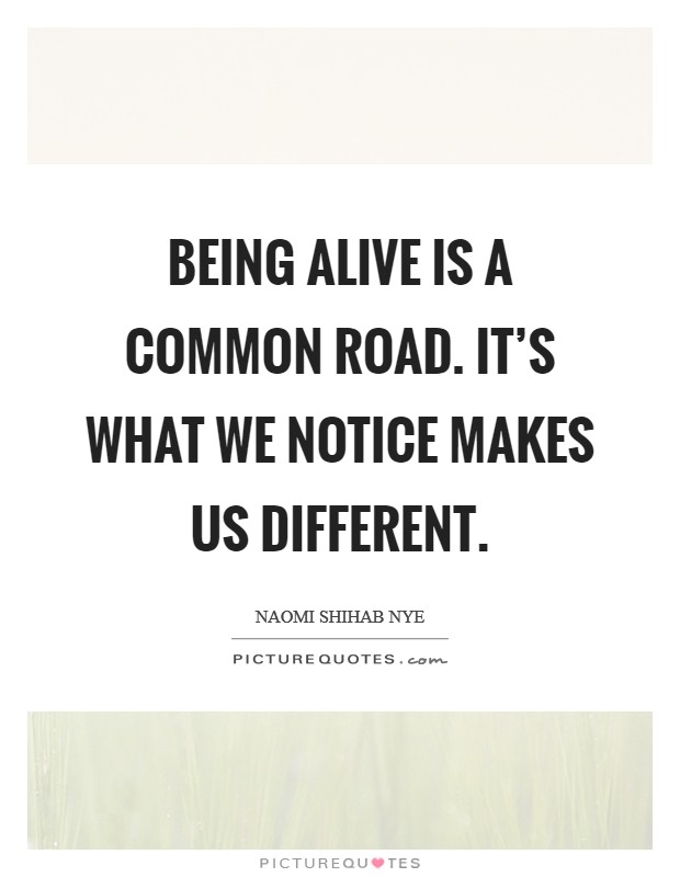 Being alive is a common road. It's what we notice makes us different. Picture Quote #1