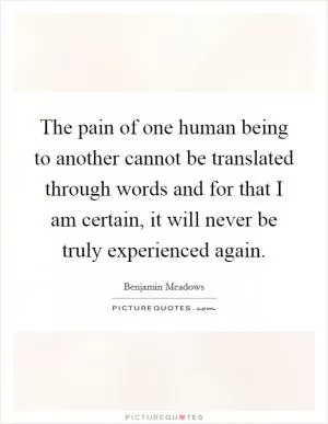 The pain of one human being to another cannot be translated through words and for that I am certain, it will never be truly experienced again Picture Quote #1
