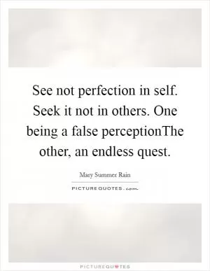 See not perfection in self. Seek it not in others. One being a false perceptionThe other, an endless quest Picture Quote #1