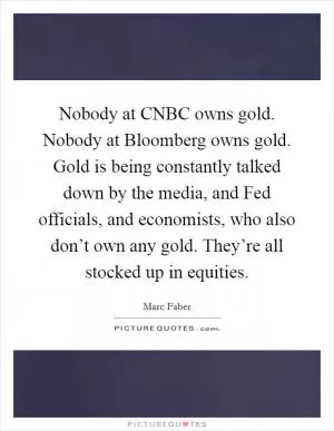Nobody at CNBC owns gold. Nobody at Bloomberg owns gold. Gold is being constantly talked down by the media, and Fed officials, and economists, who also don’t own any gold. They’re all stocked up in equities Picture Quote #1