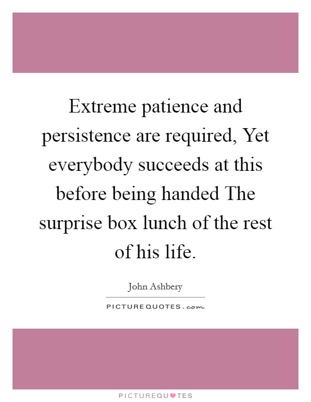 Extreme patience and persistence are required, Yet everybody succeeds at this before being handed The surprise box lunch of the rest of his life. Picture Quote #1