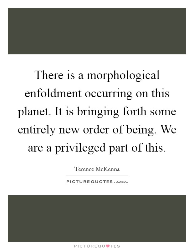 There is a morphological enfoldment occurring on this planet. It is bringing forth some entirely new order of being. We are a privileged part of this. Picture Quote #1