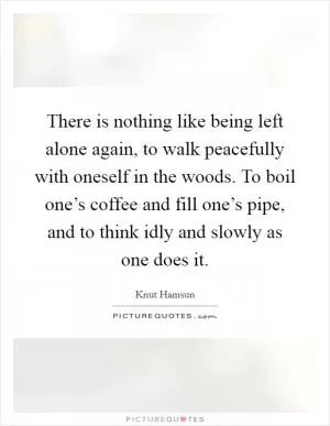 There is nothing like being left alone again, to walk peacefully with oneself in the woods. To boil one’s coffee and fill one’s pipe, and to think idly and slowly as one does it Picture Quote #1