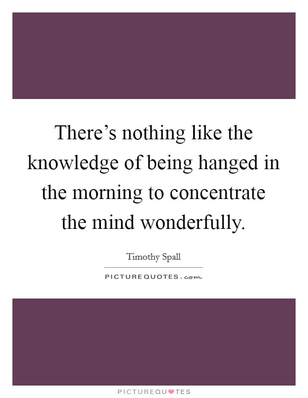 There's nothing like the knowledge of being hanged in the morning to concentrate the mind wonderfully. Picture Quote #1