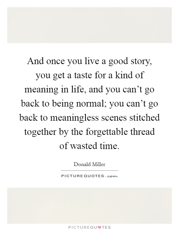 And once you live a good story, you get a taste for a kind of meaning in life, and you can't go back to being normal; you can't go back to meaningless scenes stitched together by the forgettable thread of wasted time. Picture Quote #1