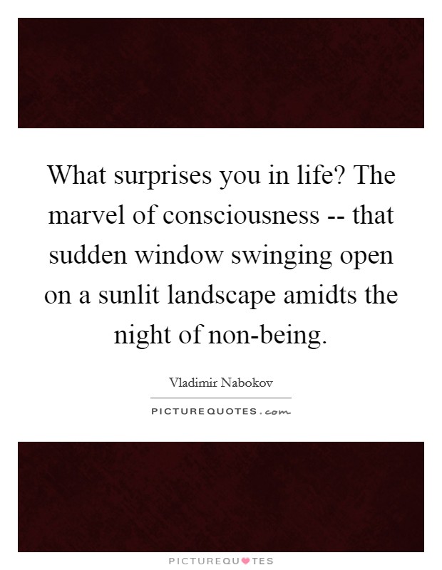 What surprises you in life? The marvel of consciousness -- that sudden window swinging open on a sunlit landscape amidts the night of non-being. Picture Quote #1