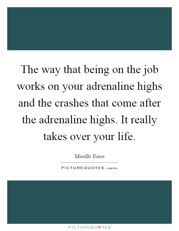 The way that being on the job works on your adrenaline highs and the crashes that come after the adrenaline highs. It really takes over your life. Picture Quote #1