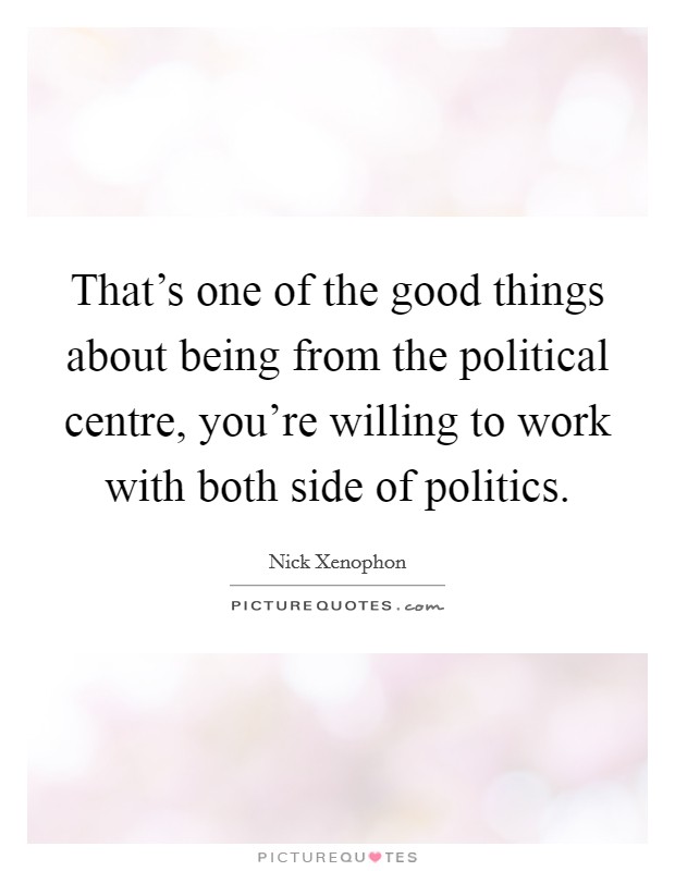 That's one of the good things about being from the political centre, you're willing to work with both side of politics. Picture Quote #1