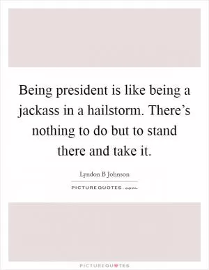 Being president is like being a jackass in a hailstorm. There’s nothing to do but to stand there and take it Picture Quote #1