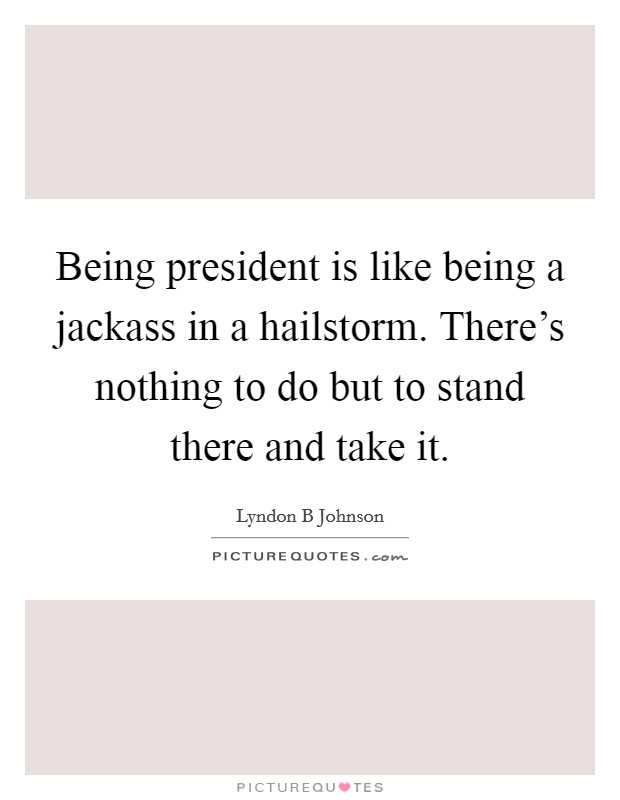 Being president is like being a jackass in a hailstorm. There's nothing to do but to stand there and take it. Picture Quote #1