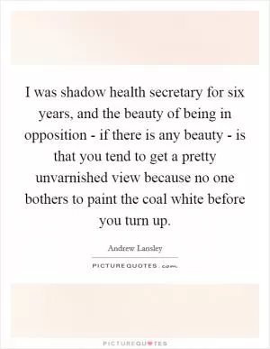 I was shadow health secretary for six years, and the beauty of being in opposition - if there is any beauty - is that you tend to get a pretty unvarnished view because no one bothers to paint the coal white before you turn up Picture Quote #1