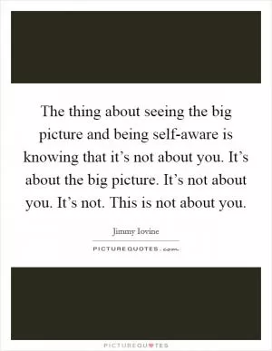 The thing about seeing the big picture and being self-aware is knowing that it’s not about you. It’s about the big picture. It’s not about you. It’s not. This is not about you Picture Quote #1