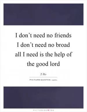 I don’t need no friends I don’t need no broad all I need is the help of the good lord Picture Quote #1