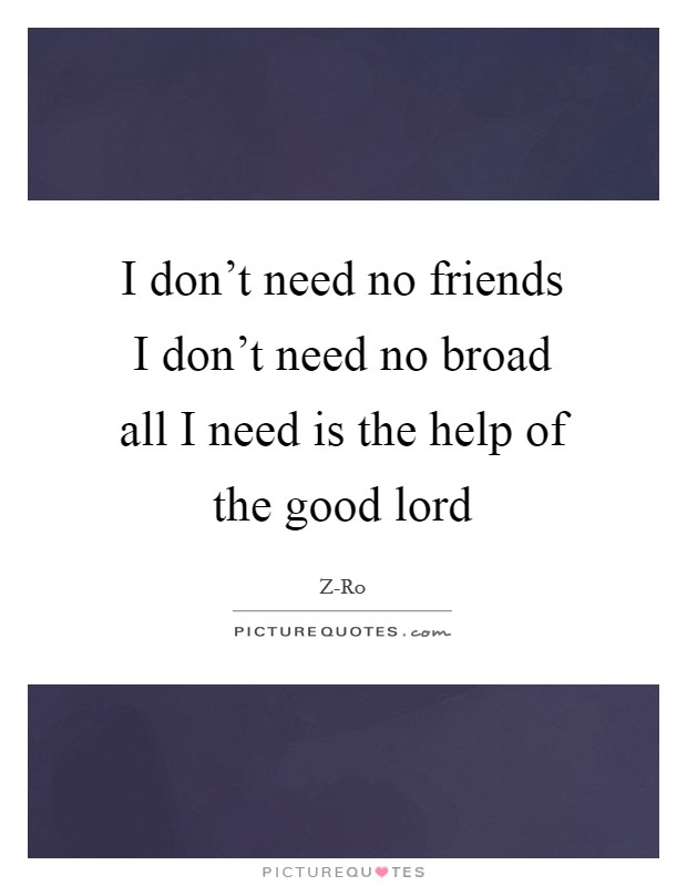 I don't need no friends I don't need no broad all I need is the help of the good lord Picture Quote #1