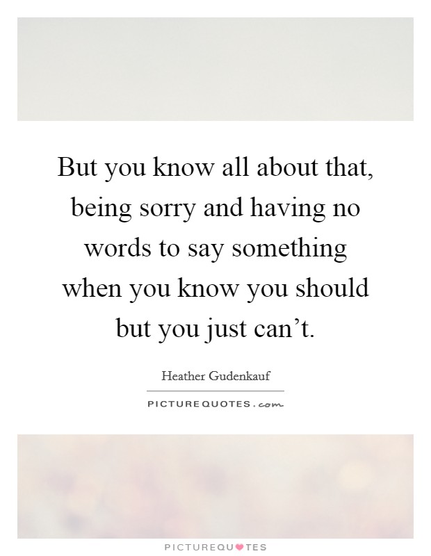 But you know all about that, being sorry and having no words to say something when you know you should but you just can't. Picture Quote #1