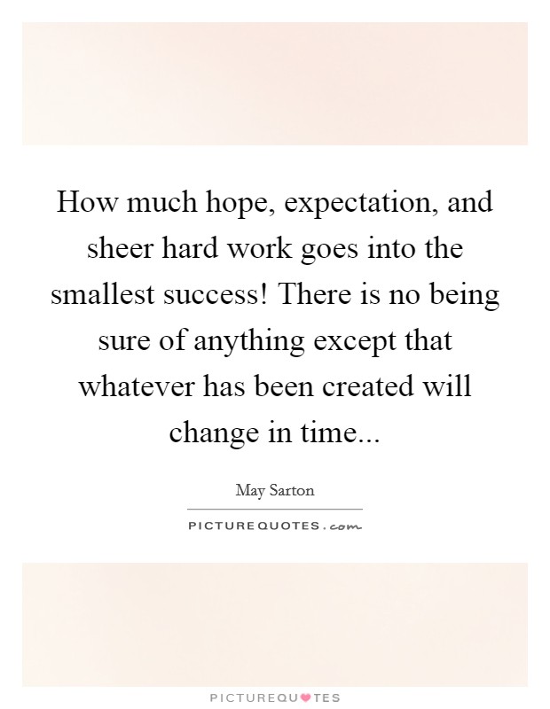 How much hope, expectation, and sheer hard work goes into the smallest success! There is no being sure of anything except that whatever has been created will change in time... Picture Quote #1