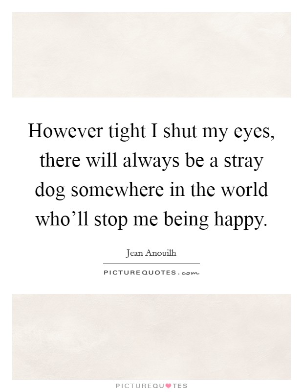 However tight I shut my eyes, there will always be a stray dog somewhere in the world who'll stop me being happy. Picture Quote #1
