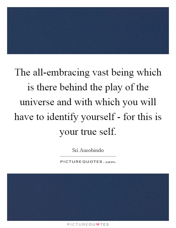 The all-embracing vast being which is there behind the play of the universe and with which you will have to identify yourself - for this is your true self. Picture Quote #1