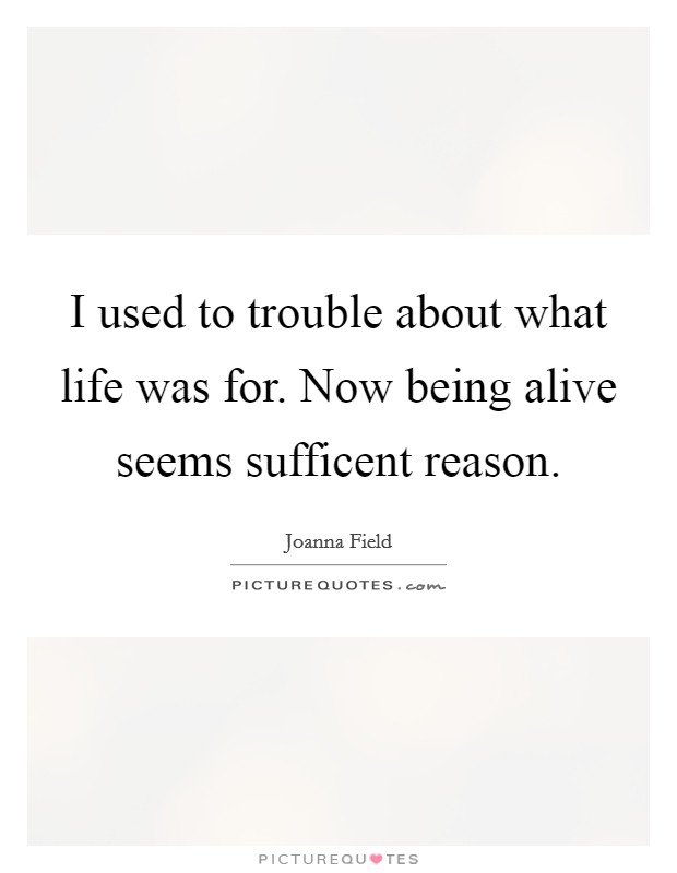 I used to trouble about what life was for. Now being alive seems sufficent reason. Picture Quote #1