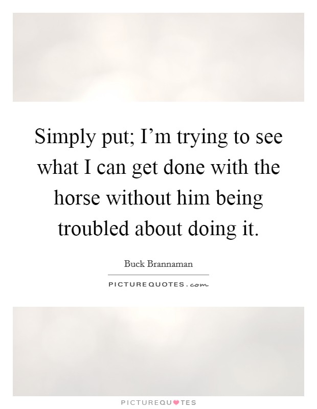 Simply put; I'm trying to see what I can get done with the horse without him being troubled about doing it. Picture Quote #1