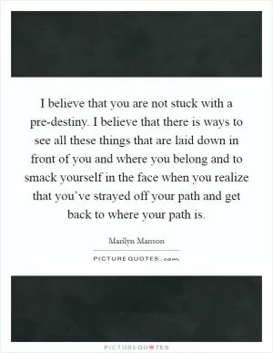 I believe that you are not stuck with a pre-destiny. I believe that there is ways to see all these things that are laid down in front of you and where you belong and to smack yourself in the face when you realize that you’ve strayed off your path and get back to where your path is Picture Quote #1