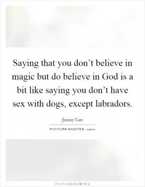Saying that you don’t believe in magic but do believe in God is a bit like saying you don’t have sex with dogs, except labradors Picture Quote #1