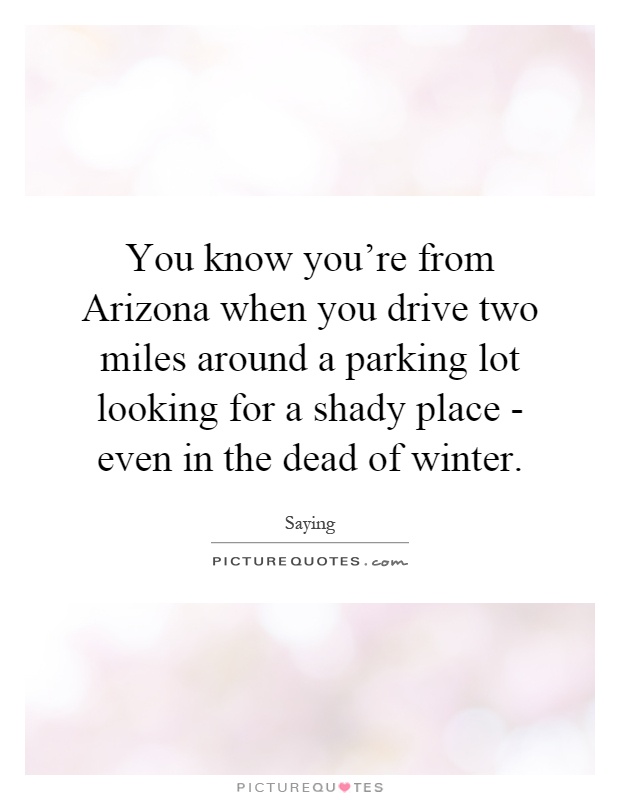 You know you're from Arizona when you drive two miles around a parking lot looking for a shady place - even in the dead of winter Picture Quote #1