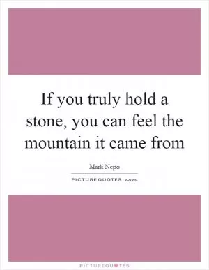 If you truly hold a stone, you can feel the mountain it came from Picture Quote #1