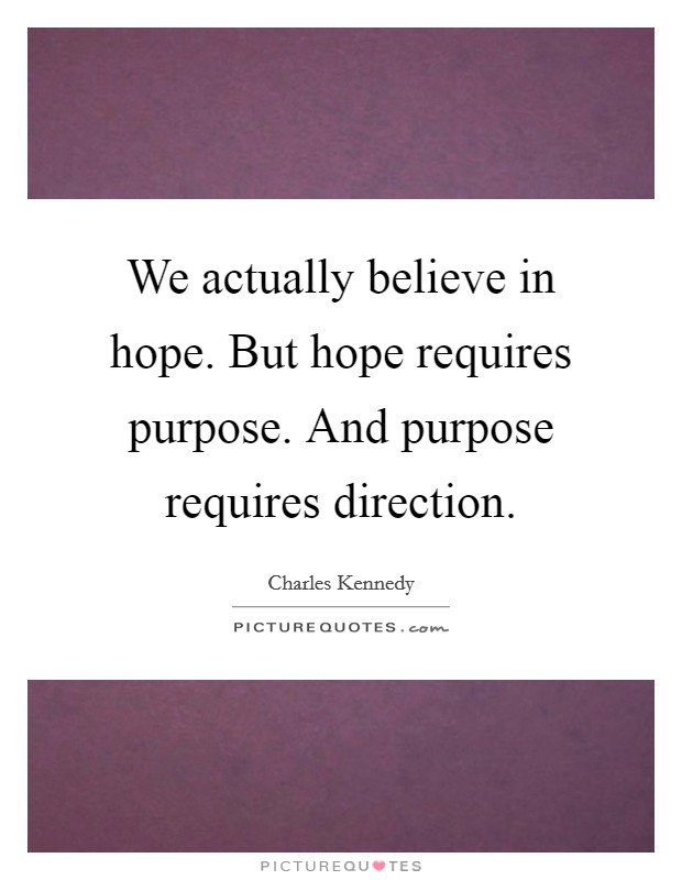 We actually believe in hope. But hope requires purpose. And purpose requires direction. Picture Quote #1