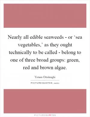 Nearly all edible seaweeds - or ‘sea vegetables,’ as they ought technically to be called - belong to one of three broad groups: green, red and brown algae Picture Quote #1