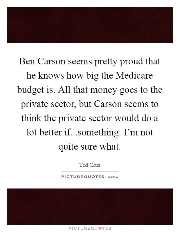 Ben Carson seems pretty proud that he knows how big the Medicare budget is. All that money goes to the private sector, but Carson seems to think the private sector would do a lot better if...something. I'm not quite sure what. Picture Quote #1