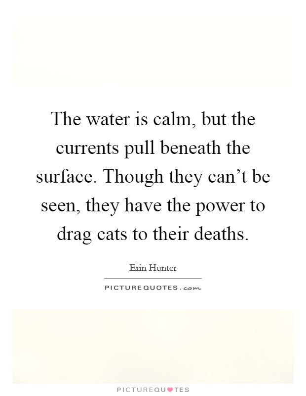 The water is calm, but the currents pull beneath the surface. Though they can't be seen, they have the power to drag cats to their deaths. Picture Quote #1