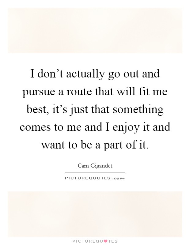 I don't actually go out and pursue a route that will fit me best, it's just that something comes to me and I enjoy it and want to be a part of it. Picture Quote #1