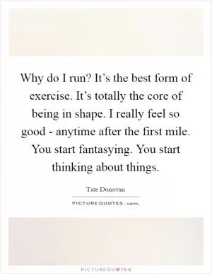 Why do I run? It’s the best form of exercise. It’s totally the core of being in shape. I really feel so good - anytime after the first mile. You start fantasying. You start thinking about things Picture Quote #1