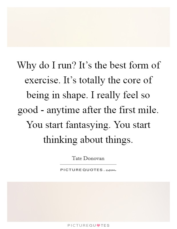 Why do I run? It's the best form of exercise. It's totally the core of being in shape. I really feel so good - anytime after the first mile. You start fantasying. You start thinking about things. Picture Quote #1