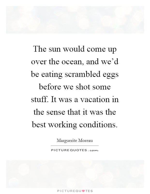 The sun would come up over the ocean, and we'd be eating scrambled eggs before we shot some stuff. It was a vacation in the sense that it was the best working conditions. Picture Quote #1